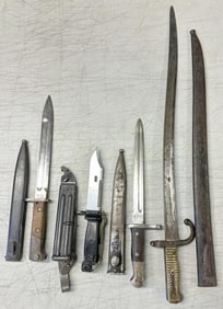(4) Military bayonets & knives, all with sheaths, just as we found them in a Hudson Valley estate,