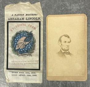 Abraham Lincoln mourning ribbon & CDV, the CDV is by Webster & Popkins, nice as found condition, as