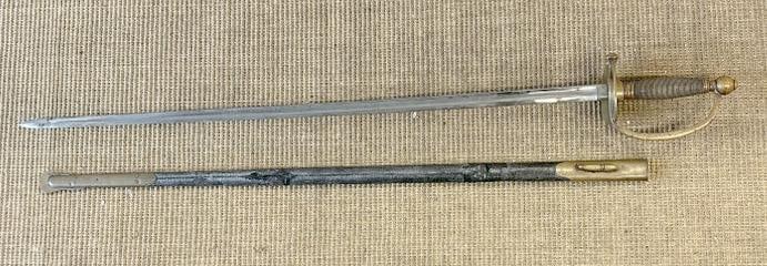 Civil War era sword with sheath ( sheath has black tape in a few spots ), ( initials H D H ), sword