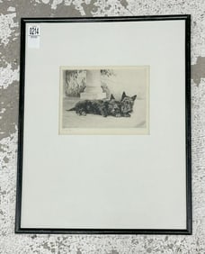 Morgan Dennis (1892 - 1960) signed etching with Scotties, titled ( LAZY BONES ), in fine condition,