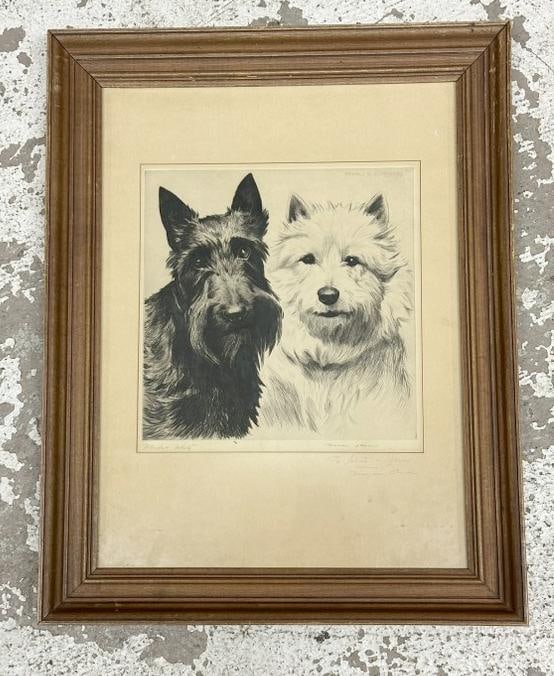 Morgan Dennis (1892 - 1960) engraving titled ( BLACK & WHITE ), signed lower right, also on mat it's: Morgan Dennis (1892 - 1960) engraving titled ( BLACK & WHITE ), signed lower right, also on mat it's inscribed to ( Soltu & Jerry from Morgan Dennis ), nice overall condition, the print measures 9.5"