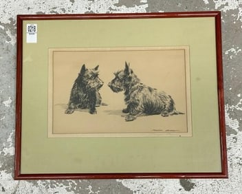 Morgan Dennis (1892 - 1960) etching of two Scottish Terrier's, pencil signed on bottom right on the