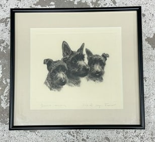 Curt Meyer-Eberhardt (1895 - 1977) signed engraving with (3) Scotties, fine condition, pencil signed