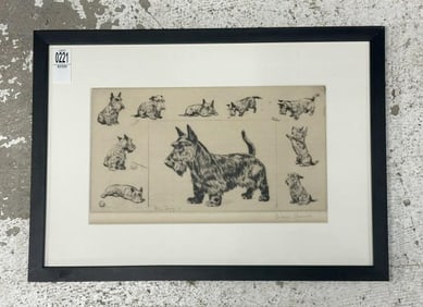 Diana Thorne (1894/95 - 1963) signed engraving of Scottish Terriers, pencil signed lower right, nice