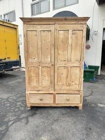 Country washed pine (2) door cupboard, with shelves inside, has (2) drawers on bottom, has some wear