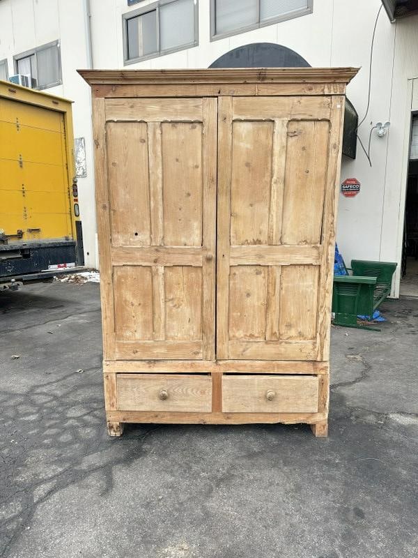Country washed pine (2) door cupboard, with shelves inside, has (2) drawers on bottom, has some wear: Country washed pine (2) door cupboard, with shelves inside, has (2) drawers on bottom, has some wear and some separation, missing one knob, from Dutchess County farmhouse, used right up till now. Meas