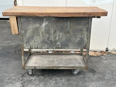Industrial work table - cart, with 2" thick top, and wonderful steel base with castors. ( has C4 )
