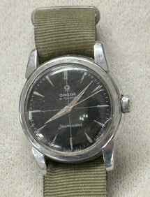 OMEGA Automatic Seamaster with black dial, running, stainless back, just as we found it in local