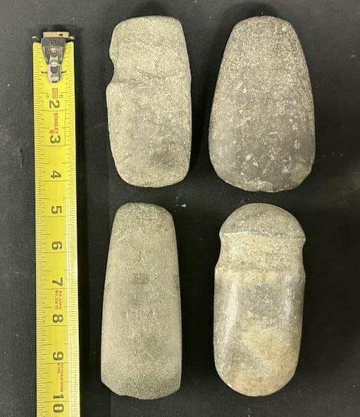 (4) Native American stone artifacts, axe heads and tools for grinding, just as we found them in: (4) Native American stone artifacts, axe heads and tools for grinding, just as we found them in Hudson Valley estate.