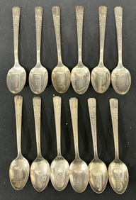 Set (12) 1939 NEW YORK WORLD'S FAIR souvenir spoons, with different buildings from the Fair, in very
