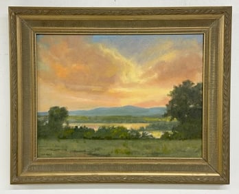 Seth Nadel o/c titled ( SUMMER ALONG THE HUDSON ), in fine condition, in nice gold frame, comes from