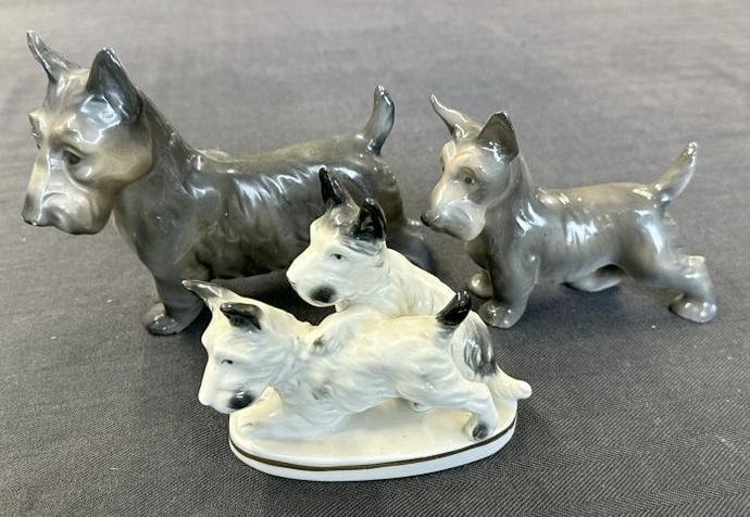 (3) ERPHILLA (Germany ) Scottish Terrier figurines, good overall condition, all signed on bases. To: (3) ERPHILLA (Germany ) Scottish Terrier figurines, good overall condition, all signed on bases. To show scale the largest measures 7" long. From the estate of world renowned Scottish Terrier enthusia