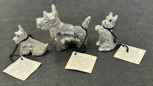 (3) CHRISTOLFE Scottish Terrier figurines with original tags still intact, all in fine condition.