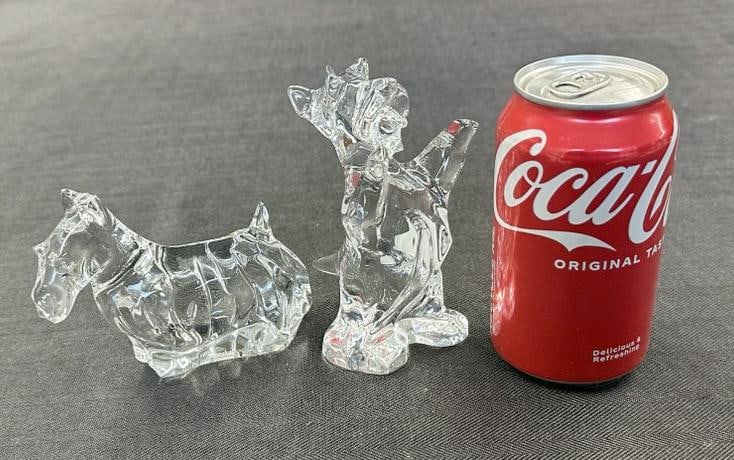 (2) BACCARAT Scottish Terrier figures, in fine condition, to show scale the largest measures 4.5": (2) BACCARAT Scottish Terrier figures, in fine condition, to show scale the largest measures 4.5" high, one has paper label intact, both signed on bottoms. From the estate of world renowned Scottish T