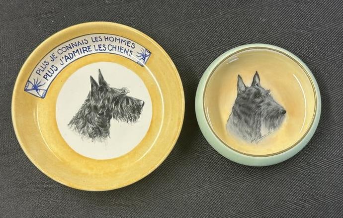 (2) porcelain bowls with Scottish Terriers, one is PARAGON & other is Made In France, both in fine: (2) porcelain bowls with Scottish Terriers, one is PARAGON & other is Made In France, both in fine condition, they measure 4.75" & 3.5" across. From the estate of world renowned Scottish Terrier enthu