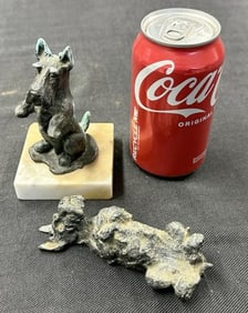 (2) bronze Scottish Terriers signed ( BALDWIN ), old patina, both in good estate condition, the one