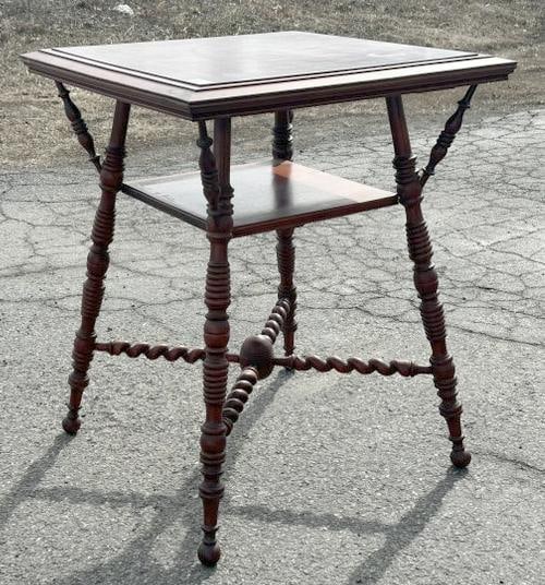 Circa 1910 cherry twist leg stand, structurally sound, nice overall condition. Measures 23.5" x: Circa 1910 cherry twist leg stand, structurally sound, nice overall condition. Measures 23.5" x 23.5" x 29" high.
