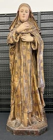 Older composition statue possibly of Saint Anne, in overall nice condition, with a few paint flakes