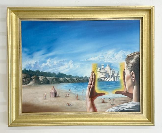 Kevin Eugene Johnson (Born 1954) Science Fiction o/b original illustration, not signed, in fine: Kevin Eugene Johnson (Born 1954) Science Fiction o/b original illustration, not signed, in fine condition. Painting measures 28" x 23.5", the frame measures 28" x 34". From the Hudson, New York estate