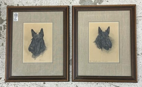 Jean Ramsay (2) gouaches of Scottish Terriers, in matching frames, dated 1937, in nice estate
