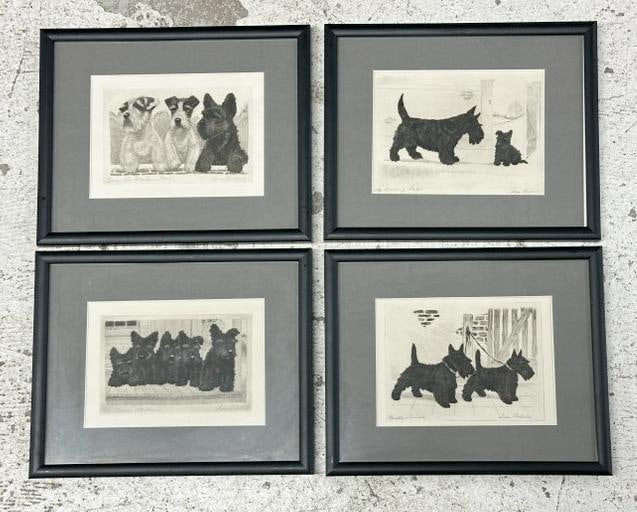 (4) LISA BALSIE ( American 20th c ) etchings, all in nice condition, signed, and in matching frames.: (4) LISA BALSIE ( American 20th c ) etchings, all in nice condition, signed, and in matching frames. They are titled ( THE MACK'S AT HOME, MY BONNY LAD, WINKLE & TWINKLE, & OVER THE GARDEN WALL ), the