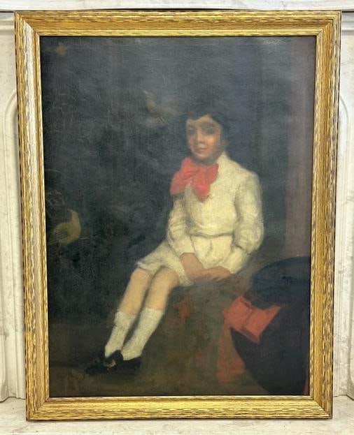 Circa 1900 impressionist o/c portrait of a young boy, unsigned, nice estate condition, painting: Circa 1900 impressionist o/c portrait of a young boy, unsigned, nice estate condition, painting measures 40" x 30", the frame measures 43.5" x 33.5". Wonderful image....From the Hudson, New York estat
