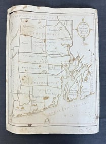 1814 Hand Drawn Map of RHODE ISLAND, ( Drawn by P.Q.), has foxing and stains, just as we found it,