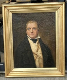 19th c o/c portrait of ( SIR WALTER SCOTT ), in nice overall condition, gilt frame, unsigned, age