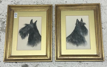 (2) pastel portraits of SCOTTISH TERRIERS, signed , one dated MAURIE LEWIS, 1984. Wonderfully