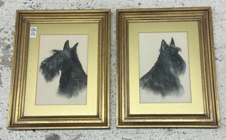 (2) pastel portraits of SCOTTISH TERRIERS, signed , one dated MAURIE LEWIS, 1984. Wonderfully: (2) pastel portraits of SCOTTISH TERRIERS, signed , one dated MAURIE LEWIS, 1984. Wonderfully executed. Both matted and framed similar, both in nice condition. The pastels measure 12.5" x 8.5", the fr