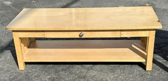 Custom made blonde maple Mission Furniture style coffee table, nice condition, structurally sound,