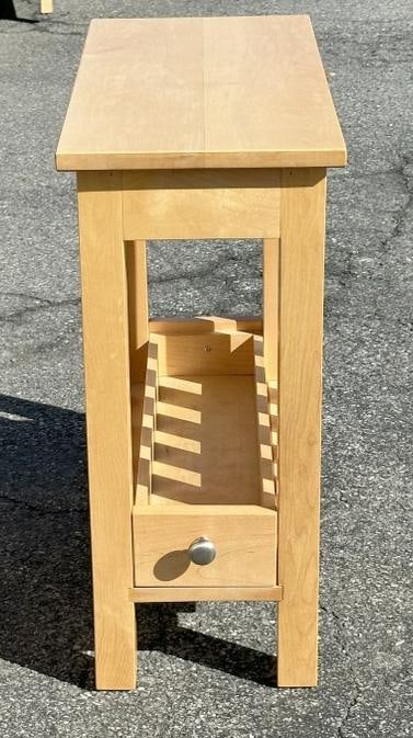 White maple custom made narrow mission style table, with drawer on bottom that slides out both ways,: White maple custom made narrow mission style table, with drawer on bottom that slides out both ways, in very nice condition, measures 24" wide x 11" deep x 24.5" high.