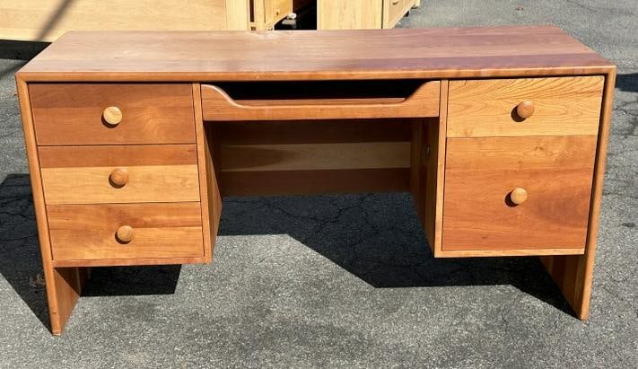 Custom cherry work table- desk - console table, in very nice condition, structurally sound, well: Custom cherry work table- desk - console table, in very nice condition, structurally sound, well made, from fine home in Hudson Valley with custom furniture. Measures 60" wide x 24" deep x 29.5" high.