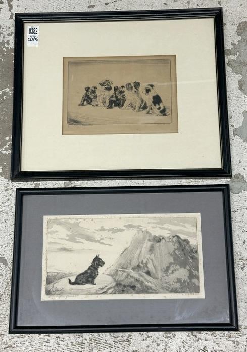 Diana Thorne, 1895-1963 (2) pencil signed etchings, both titled, ( one has foxing as pictured ), the: Diana Thorne, 1895-1963 (2) pencil signed etchings, both titled, ( one has foxing as pictured ), the etchigns measure 7" x 12.5" and 7" x 10", both in black frames. One is titled ( JUNIOR LEAGUE COMMI