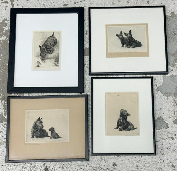 Morgan Dennis (1892 - 1960) (4) signed SCOTTISH TERRIER etchings, (3) are titled ( IT'S A WISE ????: Morgan Dennis (1892 - 1960) (4) signed SCOTTISH TERRIER etchings, (3) are titled ( IT'S A WISE ???? & SCARIN & WHERE DO WE EAT ? ), all in nice estate condition, all pencil signed by Artist, to show s