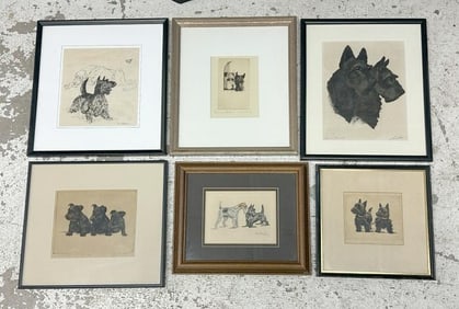 (6) SCOTTISH TERRIER Artist signed prints, in overall nice estate condition. Artists include ( LEON