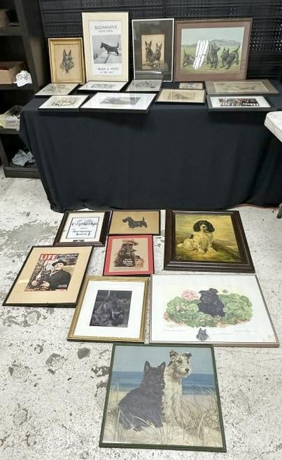 Big lot all SCOTTISH TERRIER prints, advertisements, etc. except (1) giclee on canvas of a Spaniel,: Big lot all SCOTTISH TERRIER prints, advertisements, etc. except (1) giclee on canvas of a Spaniel, plus signed Marion Needham Krupp print to Motherwell Breeders, a few photographs, etc. .... Good lot