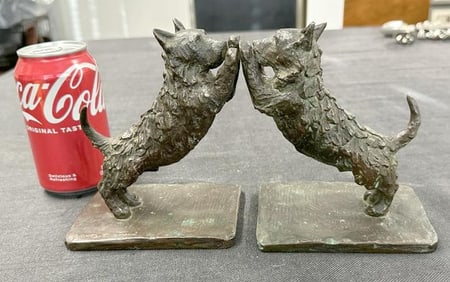 Ethel Ehrmann Loewy (20th century) pair bronze SCOTTISH TERRIER bookends, signed & dated 1920, nice