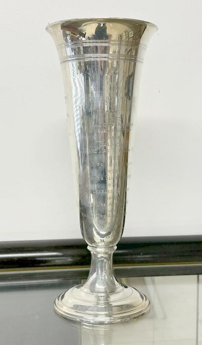 TIFFANY & CO. Sterling Silver Trophy for ( CHAMPION SHIELING'S SIGNATURE MEMORIAL TROPHY ), starts: TIFFANY & CO. Sterling Silver Trophy for ( CHAMPION SHIELING'S SIGNATURE MEMORIAL TROPHY ), starts in the year 1967 and last entry is 1978. In fine condition, no dings or dents, measures 12.25" high a