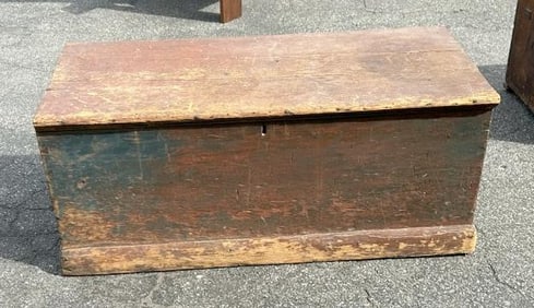 Old pine storage or blanket box, structurally sound, some old repairs, just as we found it, in old