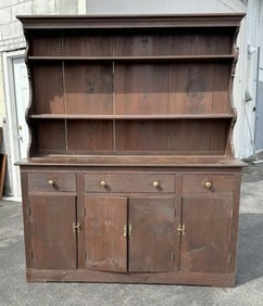 Vintage pine (2) pc. open top hutch cupboard, from older home in Hudson Valley, structurally sound,