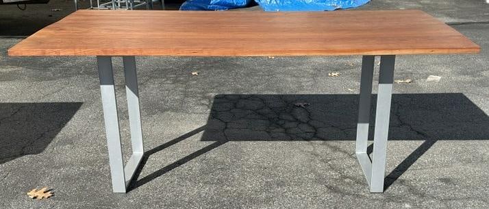 Custom cherry modern style dining table that converts to a console table too, as pictured. In nice: Custom cherry modern style dining table that converts to a console table too, as pictured. In nice overall condition, very functional conversion to dining table to console table. Measures as a dining