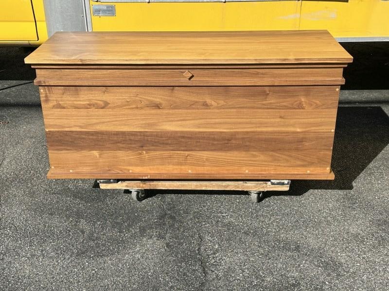 Custom made black walnut blanket - storage box, quality made, nice condition, and nice form.: Custom made black walnut blanket - storage box, quality made, nice condition, and nice form. Measures 48" wide x 18" deep x 21" high.