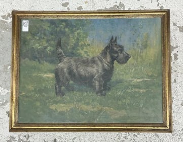Edwin Megargee (1883 - 1958) o/c laid on board of SCOTTISH TERRIER, dated 1929. In fine estate