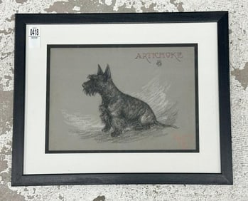 Pastel of ( SCOTTISH TERRIER ) signed ( Willie d A Hopkins ), Scotty's name is ( ARTICHOKE ), signed