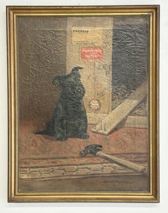 Edwin Megargee (1883 - 1958) o/c original illustration for the cover of ( THE AMERICAN KENNEL: Edwin Megargee (1883 - 1958) o/c original illustration for the cover of ( THE AMERICAN KENNEL GAZETTE ), with Scottish Terrier on the front cover with a crate he was boarded in, in very nice condition