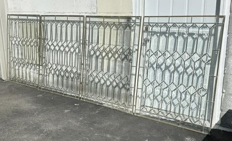 (4) nice leaded glass windows, no frames, wonderful design, in brass & leaded frames, found in