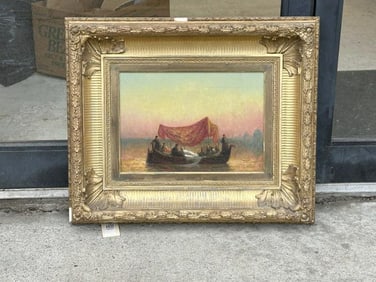 19th c o/c impressionist Venetian Canal scene in period gilt frame. Unsigned, and in nice estate