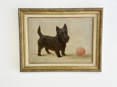 Maud Earl (1864 - 1943) o/c ( SCOTTISH TERRIER ) with red ball, signed lower left and dated 1905. In