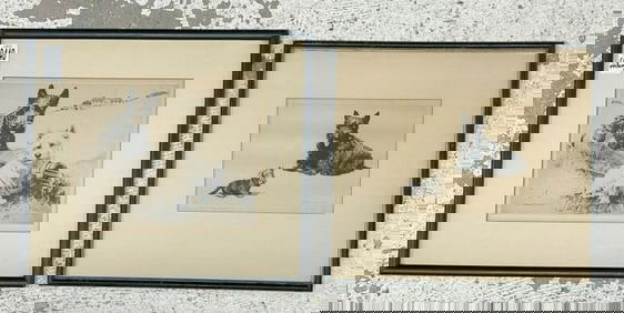 Morgan Dennis (1892 - 1960) (2) signed etchings with Scottish Terriers, both in nice estate
